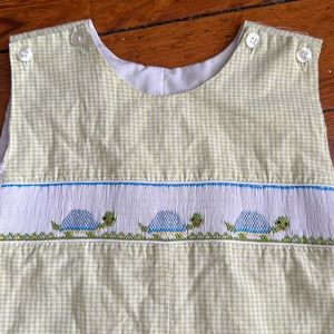 Baby velani smocked boys shortall romper turtles 3t